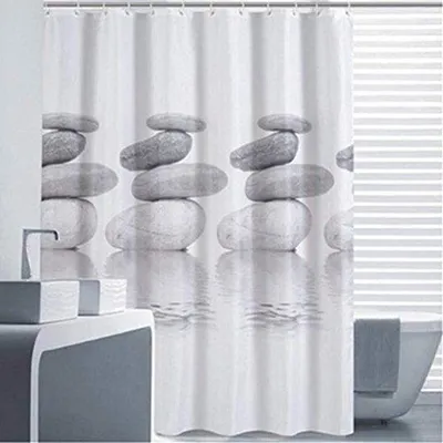 Produktbild von Unyqoos® Duschvorhang – wasserabweisend, schimmelbeständig, antibakterielle Beschichtung, Polyester, Grau, 120x180–240x200 cm, 12 weiße Ringe, rostfreie Ösen