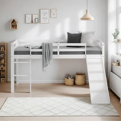 Produktbild von Homestyle4u Hochbett mit Rutsche Etagenbett Kinderbett Weiß 90x200 cm