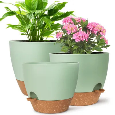 Obrázek produktu pro Sada květináčů - 3 kusy, zelená barva, průměr 30 cm