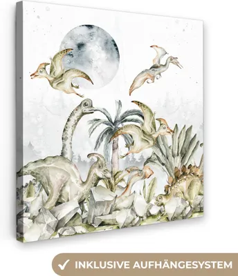 Obrázek produktu pro OneMillionCanvasses® - Obrazy na plátně - Dinosauři - Děti - Džungle - Zelená - Zvířata - Příroda, nástěnné umění, nástěnné dekorace Obývací pokoj, 50x50cm