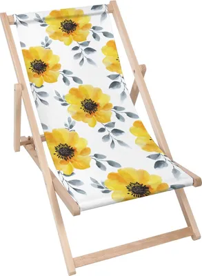 Immagine prodotto di Sdraio Dreamroots pieghevole in legno fino a 130 kg, sdraio pieghevole con regolazione dell'inclinazione dello schienale in 3 fasi, Fiori gialli