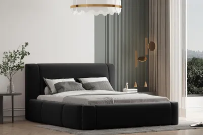Produktbild von Polsterbett  OLAF -OM 140 x 200 cm mit Bettkasten und Lattenrost. Farbe: Schwarz