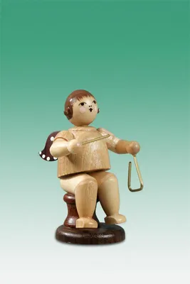 Produktbild von Holzfigur Musikantenengel mit Triangel sitzend natur ohne Krone Höhe 6,5cm NEU