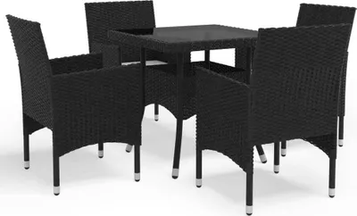 Produktbild von The Living Store 5-tlg. Garten-Essgruppe Schwarz Poly Rattan und Glas