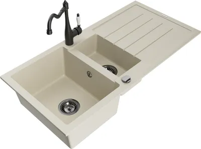 Produktbild von Mexen Andres 1,5-Becken-Granitspüle mit Abtropffläche und Mischbatterie Carla, Beige - 6515-69-670700-70