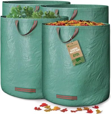 Produktbild von GardenGloss® 4X Gartenabfallsack mit Griffen - 272L Hohes Fassungsvermögen - UV-Stabil und Wasserabweisend - Wiederverwendbarer, Stabiler Gartensack
