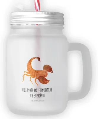 Produktbild von Mr. & Mrs. Panda Glas Sternzeichen Skorpion - Transparent - Geschenk, Trinkglas mit Strohhalm, Deckel, Cocktailglas, Geburtstag November, Oktober, Skorpione
