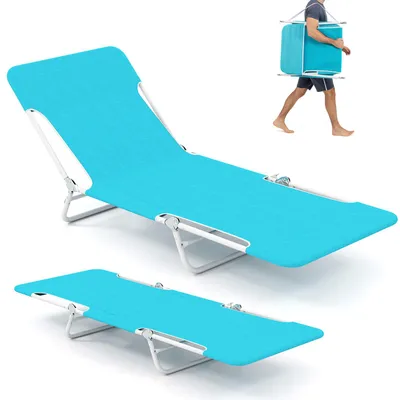 Produktbild von COSTWAY Strandliege 2er Set klappbar, Sonnenliege mit verstellbarem Rücken- & Fußteil und Tragegurt, tragbare Klappliege, Liegestuhl bis 150kg Blau