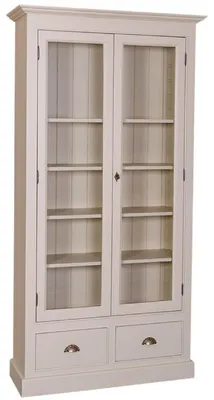 Produktbild von Casa Padrino Landhausstil Wohnzimmer Vitrinenschrank Grau 109 x 39 x H. 210 cm - Wohnzimmerschrank mit 2 Glastüren und 2 Schubladen