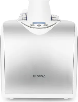 A front view of a silver and white ice cream maker.