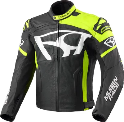 Produktbild von MUGENRACE Aggressore Motorrad Lederjacke, schwarz/weiß/neon-gelb, 50