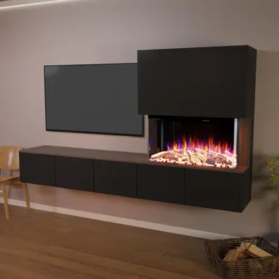 Produktbild von Glow Fire Wochnwand mit Elektrokamin 'CW5' | LED Wandkamin in Weiss/ Schwarz mit Heizung (1500 W) | HxBxT: 250x139x42 cm