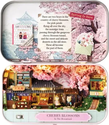 Image de Habarri | Maison Miniature - DIY Maison de Poupées - Maison en Bois avec Meubles et éclairage LED - Cadeau pour Enfants - Cerisiers En Fleurs