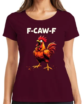 Produktbild von F-CAW-F Schrei Hahn lustig Humor Meme Gockel Cartoon Geschenk Damen T-Shirt, Burgundy, XL