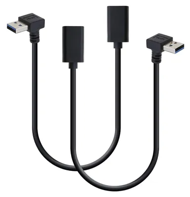 Obrázok produktu pre USB 3.0 konektor (samec) na zásuvku, predlžovací kábel, 30 cm, s uhlovými konektormi na oboch stranách.