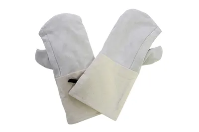 Produktbild von Backhandschuhe Ofenhandschuhe Topfhandschuhe Spaltleder + Stulpen aus Leinen "Eco-Line"