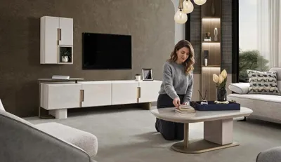 Zdjęcie produktu dla Komplet wypoczynkowy do salonu: sofa, stolik kawowy. Górna część, dolna część. Nowoczesny styl. Nowy produkt