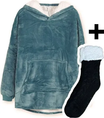 Produktbild von Buzz - Fleecedecke mit Ärmeln - inklusive Fleecesocken - Kombi-Deal - Fleece Plaid - Pullover - super weich - 280 g/m² - Türkis - Pullover - Kuscheln - Hoodie - Kuscheln Hoodie - Oversized Fleece - Winterpullover