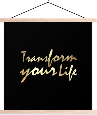 Produktbild von MuchoWow® Textilposter Zitat - Leben - Gold - Schwarz 40x40 cm mit holzfarbenen Rahmen - Posterleiste