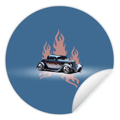 Produktbild von MuchoWow® Runde Wandtattoo - Wandsticker Tapete Aufkleber Auto - Blau - Flammen - Vintage Ø 80 cm Selbstklebend und Repositionierbar - Wandaufkleber - Kreis - Mauerkreis - Wand Bilder - Wandsticker - Wohnzimmer Dekoration - Dekoration für die Wände - Aluminium - Babyzimmer