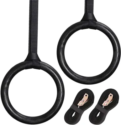 Immagine prodotto di Set di anelli per ginnastica - Anelli in legno - Allenamento della forza - Presa migliorata - Maniglie da 28 mm - Neri