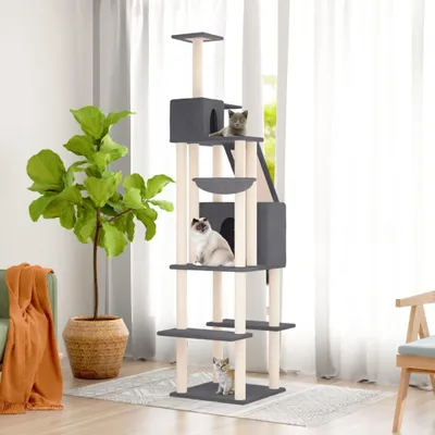 Image de Arbre à chat avec colonnes à griffer en sisal 201 cm Arbre à grimper Arbre de jeu pour chats