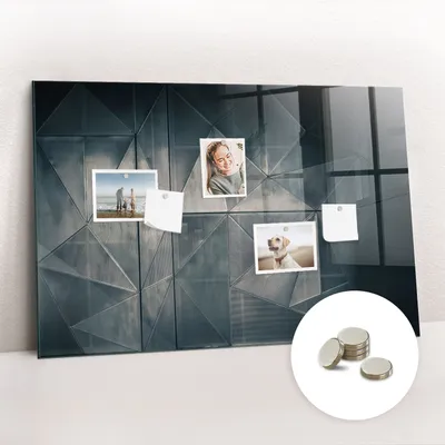 Obrázok produktu pre Magnetická tabuľa na stenu - Memo Tabuľa Sklenená - vrátane 5 magnetov - 90x60 cm - Kovová abstrakcia