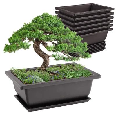 Zdjęcie produktu dla Omgoods - Zestaw 6 doniczek do bonsai z podstawkami, do użytku wewnątrz i na zewnątrz