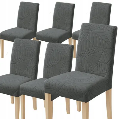 Produktbild von 6 Stück Stuhlhussen - Dunkelgrau Jacquard - Universeller Stuhlbezug - Passend für Henriksdal - Blättermuster - Waschbar