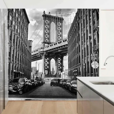 Produktbild von Fototapete Stadt - Vliestapete - Bildtapete UV-beständig New York schwarz weiss 3D-Effekt Motiv Wandtapete geruchsfrei