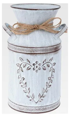 Produktbild von Vintage Blumenvase Herz aus Metall, Blumentopf im französischen Stil, Landhaus Vase, Shabby Chic Deko, rustikaler Krug aus Eisen, Eimer für Garten, Balkon, Schreibtisch, Büro und Wohnzimmer Tischdeko