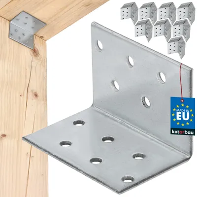 Zdjęcie produktu dla KOTARBAU® Zestaw 100 sztuk łączników kątowych, kątówki do dużych obciążeń 40x40x60 mm, stal ocynkowana, kątówki stalowe, stabilne, trwałe, łączniki do belek, kolor srebrny