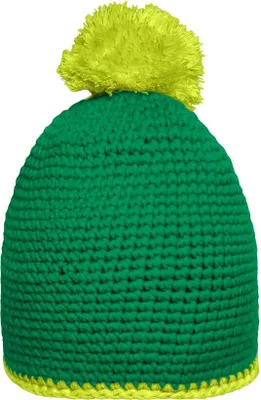 Produktbild von Häkelmütze mit Kontrastrand und Pompon green/acid-yellow, Gr. one size