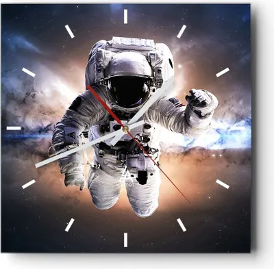 Produktbild von Wanduhr - Quadrat - Glasuhr - Astronaut Erde Raum - 30x30cm - Schleichendes Uhrwerk - Lautlos - zum Aufhängen bereit - Dekoration Modern - Wanddekoration aus Glas - C3AC30x30-2848