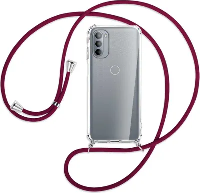 Produktbild von Handykette Backcover-Schutzhülle mit Band (Metall silberfarben) für Motorola Moto G31, Moto G41 - dunkelrot