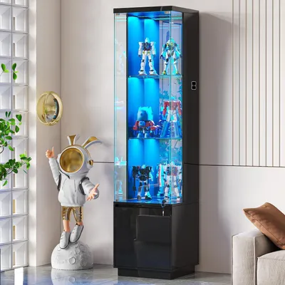 Immagine prodotto di Vetrina espositiva con illuminazione a LED e cassetti, colore nero, a 3 ripiani