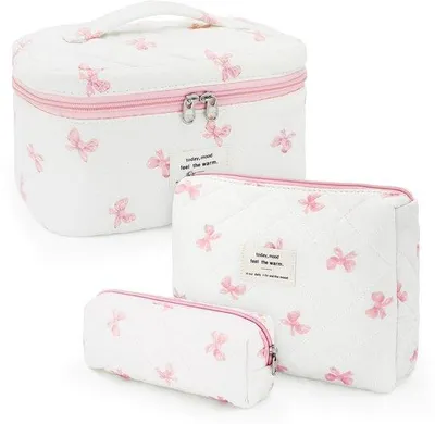 Produktbild von Set aus 3 kosmetischen Taschen, Damenbeutel mit Blumenmuster, Reisebeutel, kleine Damenbeutel für tägliches Gebrauch und Reisen