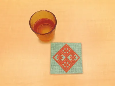 Image de Olympus Kogin Kit de broderie "Sous-verre Gris Vert", motif à compter, 10x10cm, original du Japon