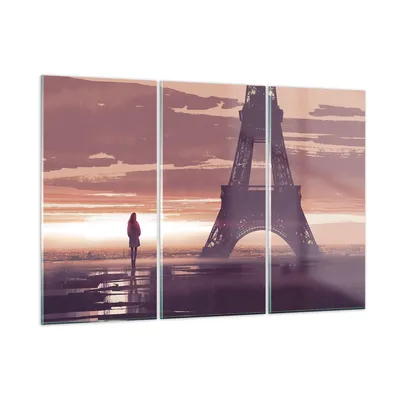 Produktbild von Bilder auf glas - Paris Stadt Nacht - 105x70cm - Glasbilder - Wandbilder - Kunstdruck - zum Aufhängen bereit - Wanddekoration aus Glas - Glas Bilder - Wandbild auf Glas - 3 Teile - GCE105x70-4104