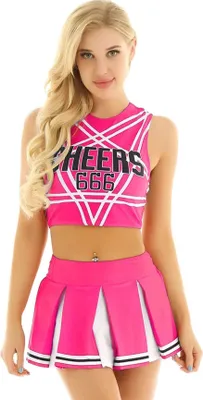 Obrázek produktu pro Dámský y kostým roztleskávaček Velikost M Uniforma Karneval Party Halloween Kostýmové šaty Mini sukně a Crop Top Podprsenka