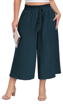 Produktbild von Sommerhose Damen Hohe Taille - 3/4 Capri Hose - Culotte/Palazzo - Weite Beine - Große Größen - Leicht Atmungsaktives Material - Capribroek