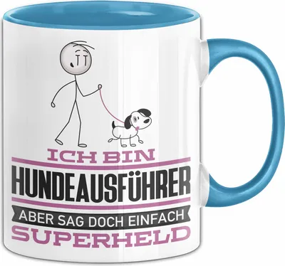 Produktbild von Hundeausführer Geschenk Tasse Ich Bin Hundeausführer Aber Sag Doch Einfach Superheld Lustige Geschenkdiee für Hundeausführer Kaffee-Becher (Blau)