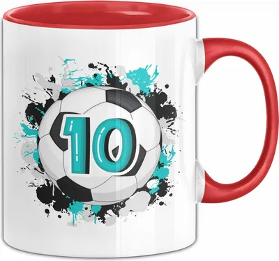 Produktbild von 10. Geburtstag Geschenk Tasse Becher Jungs Fußball Geburtstagsgeschenk  (Rot)