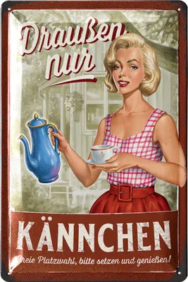 Produktbild von Retro Blechschild draußen nur Kännchen, Kaffee Geschenk, Kaffee Bilder für die Küche, Kaffee Schild Küche, vintage Deko 20x30cm