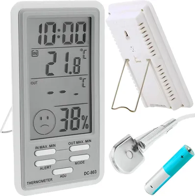 Produktbild von Thermometer Hygrometer mit LCD-Display und Außensensor - Digitales drahtloses Wetterstation mit Uhr