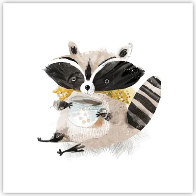 Produktbild von Poster - Poster ohne Rahmen - Waschbär Tasse Kinder - 50x50 cm - Wand Bild - Wanddeko - Wandbilder - Kunstposter - Wandposter - Bilder - Kunstdruck - Wanddekoration - Wandbild - P2XAC50x50-4716