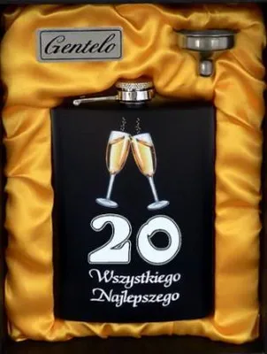 Immagine prodotto di Fiaschetta con imbuto per un 20° compleanno in un'elegante scatola