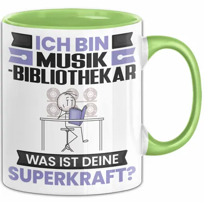 Produktbild von Musikbibliothekar Tasse Geschenk für Musikbibliothekar Geburtstag Lustiger Spruch Kaffee-Becher Was Ist Deine Superkraft (Grün)
