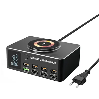 Produktbild von 140W GaN Ladegerät Desktop-Schnellladestation 4.0 QC 3.0 PD Typ C USB-Schnellladestation für MacBook Samsung POPC iPhone 16 Laptop
