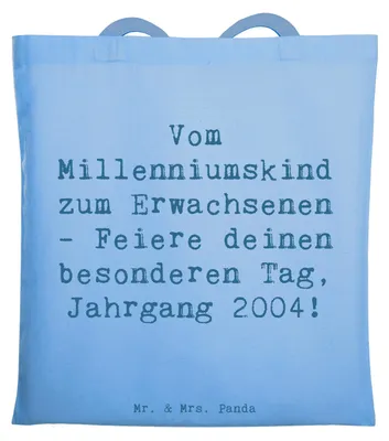 Produktbild von Mr. & Mrs. Panda Tote Bag Spruch 2004 Geburtstag - Sky Blue - Geschenk, totebag, Shopping Tasche, Glückwunsch, Millenniumskind, Geburtstagsgeschenk, Geburtstagskind